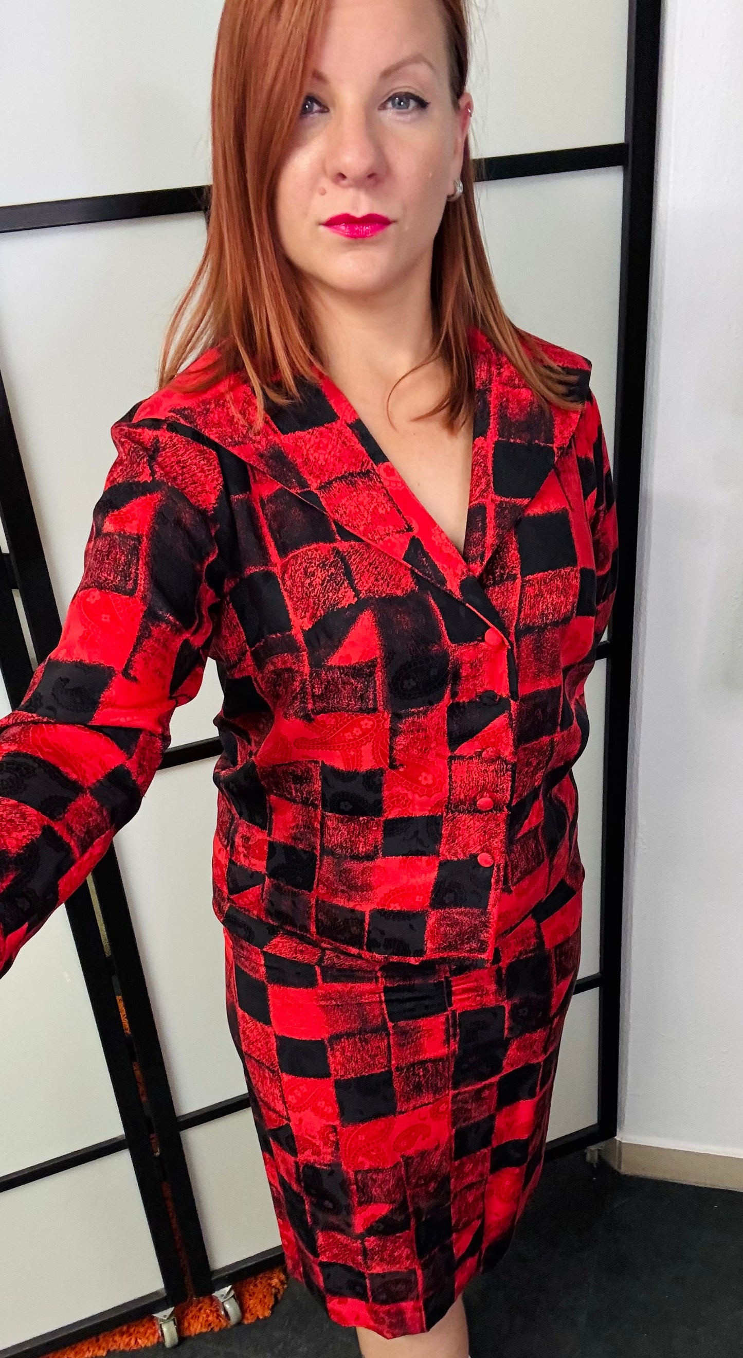 Red&Black Checked Blazer and Skirt - Vintage