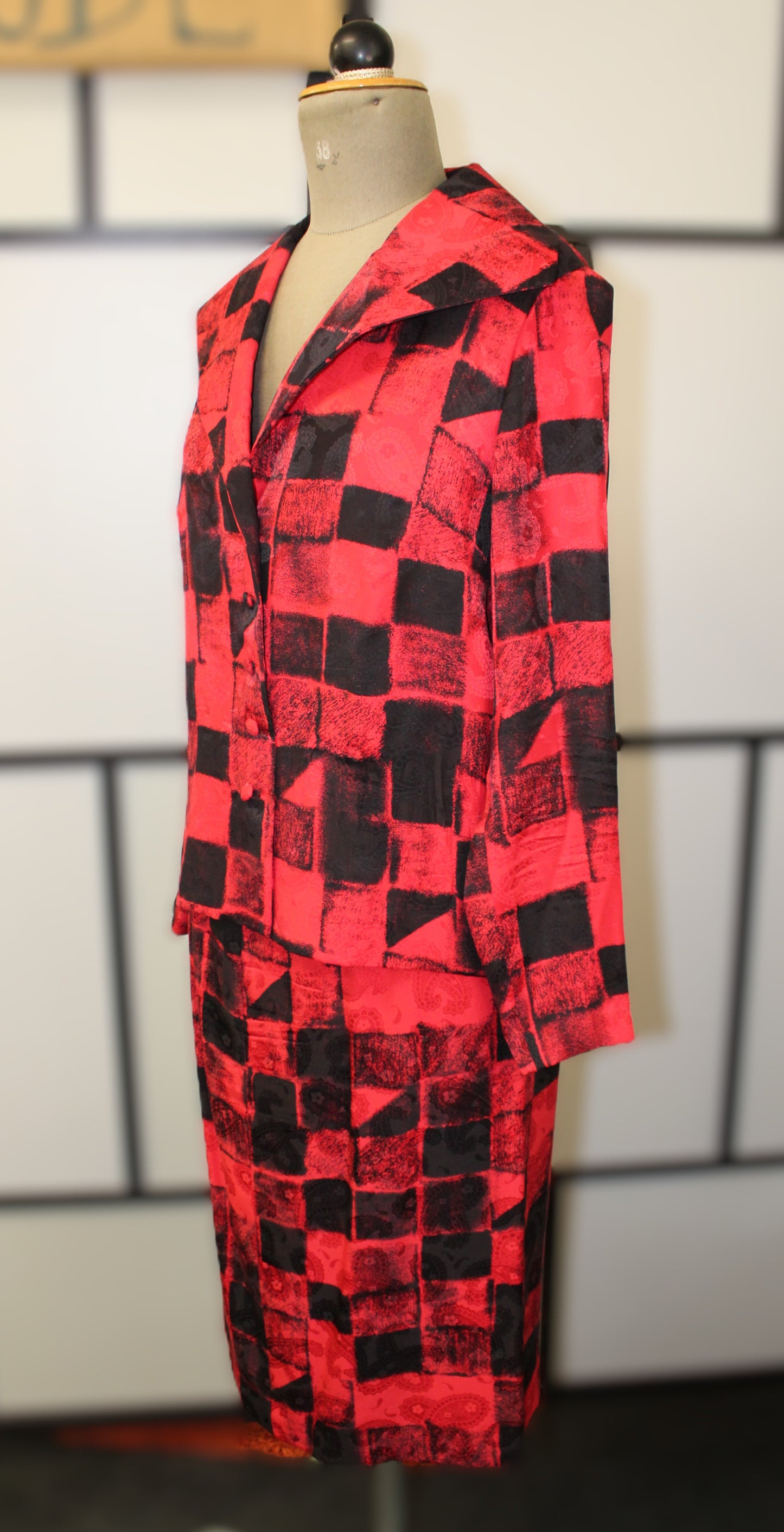 Red&Black Checked Blazer and Skirt - Vintage