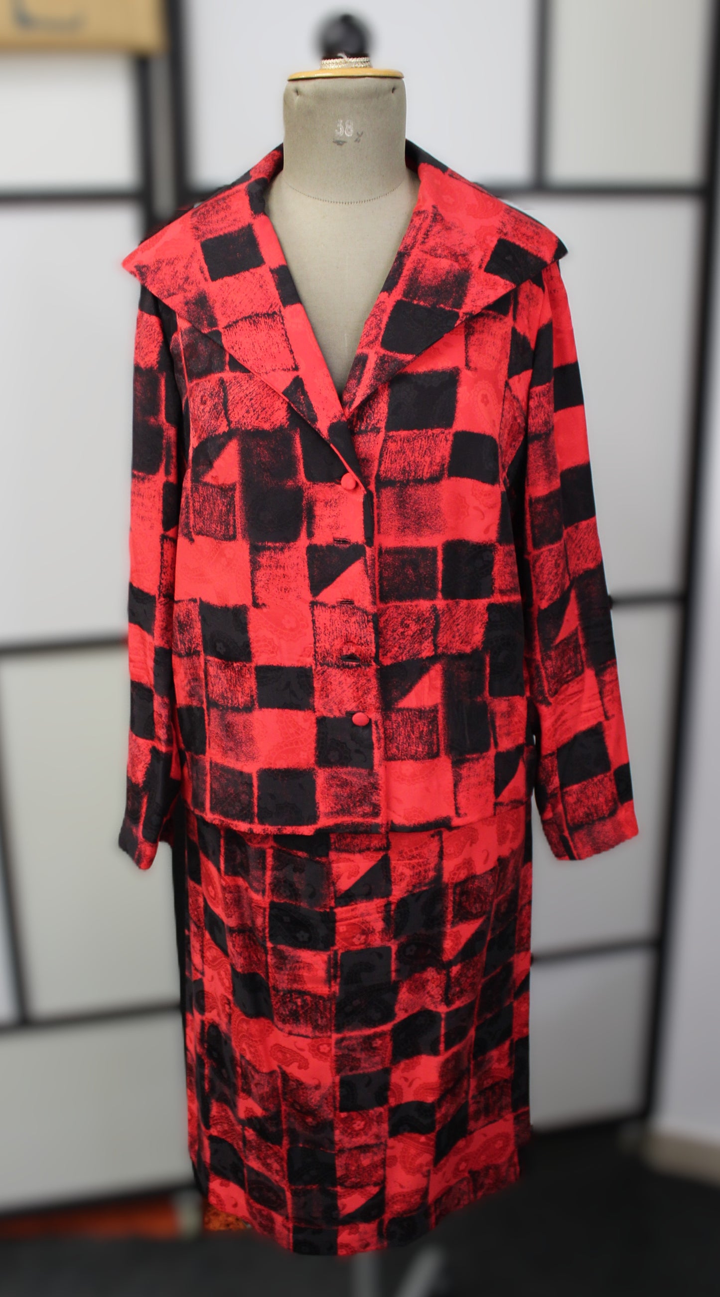 Red&Black Checked Blazer and Skirt - Vintage