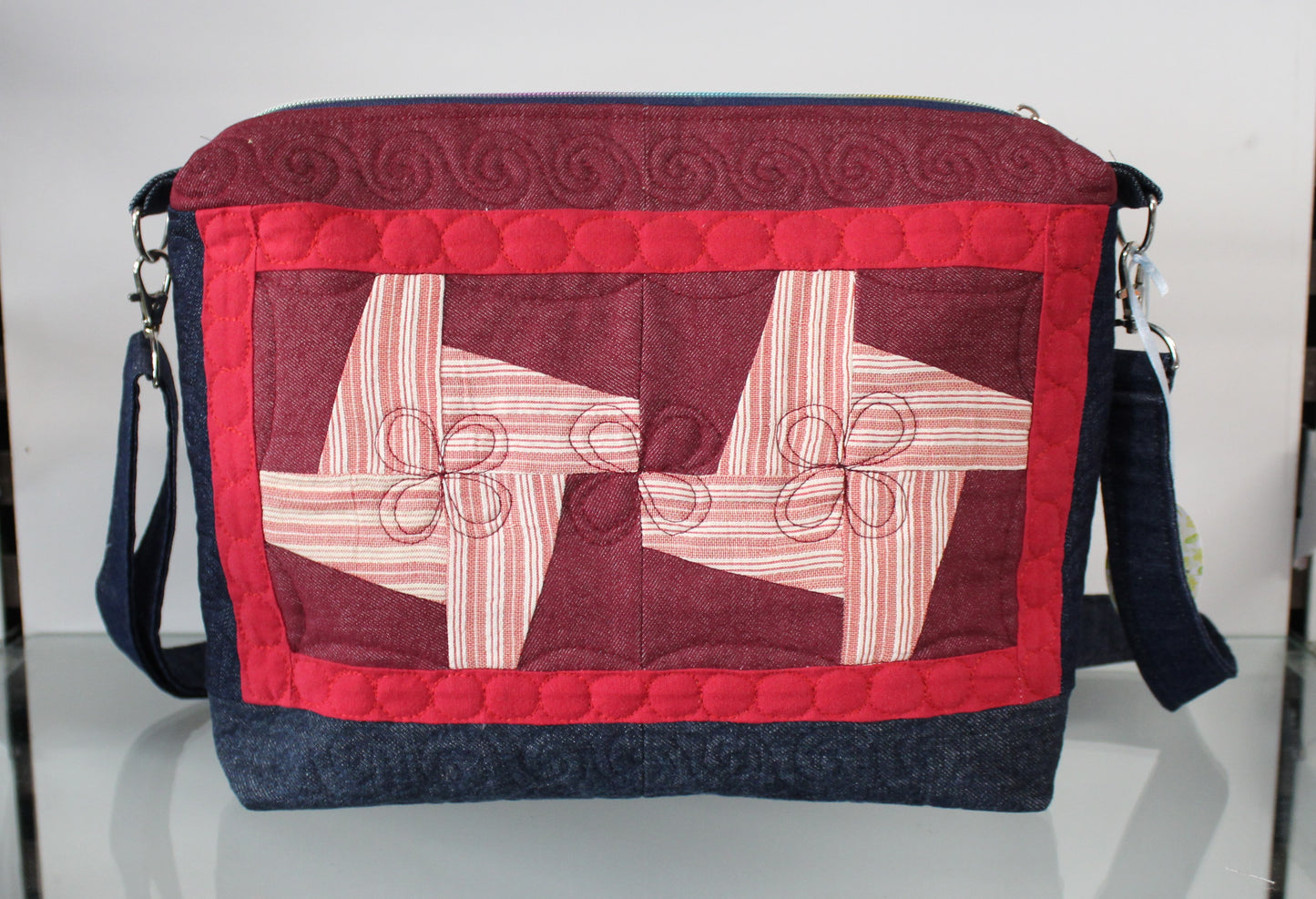Women quilt (patchwork) shoulder bag with embroidery design
