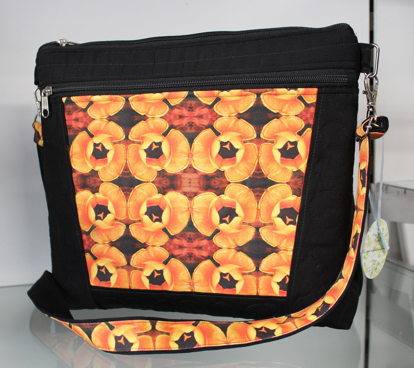 Women quilt (patchwork) shoulder bag with embroidery design