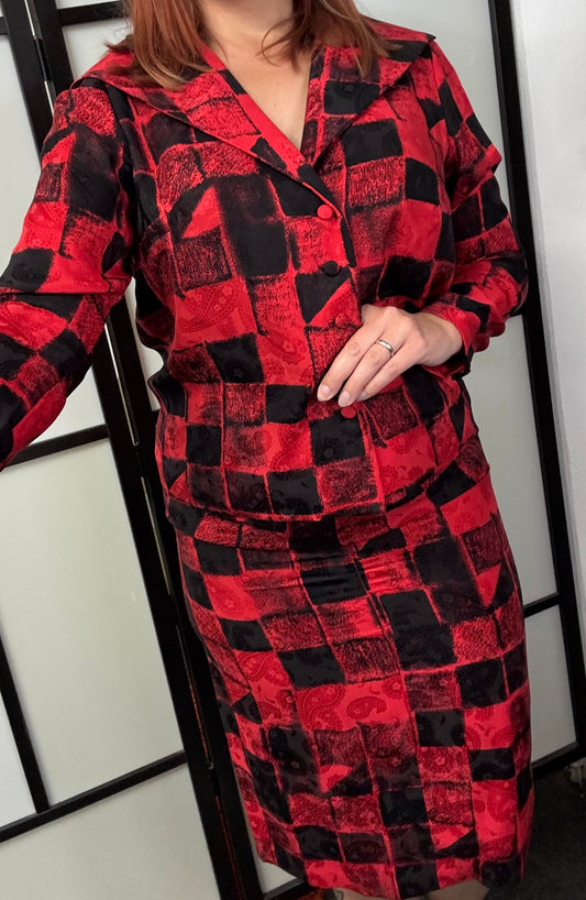 Red&Black Checked Blazer and Skirt  - Vintage