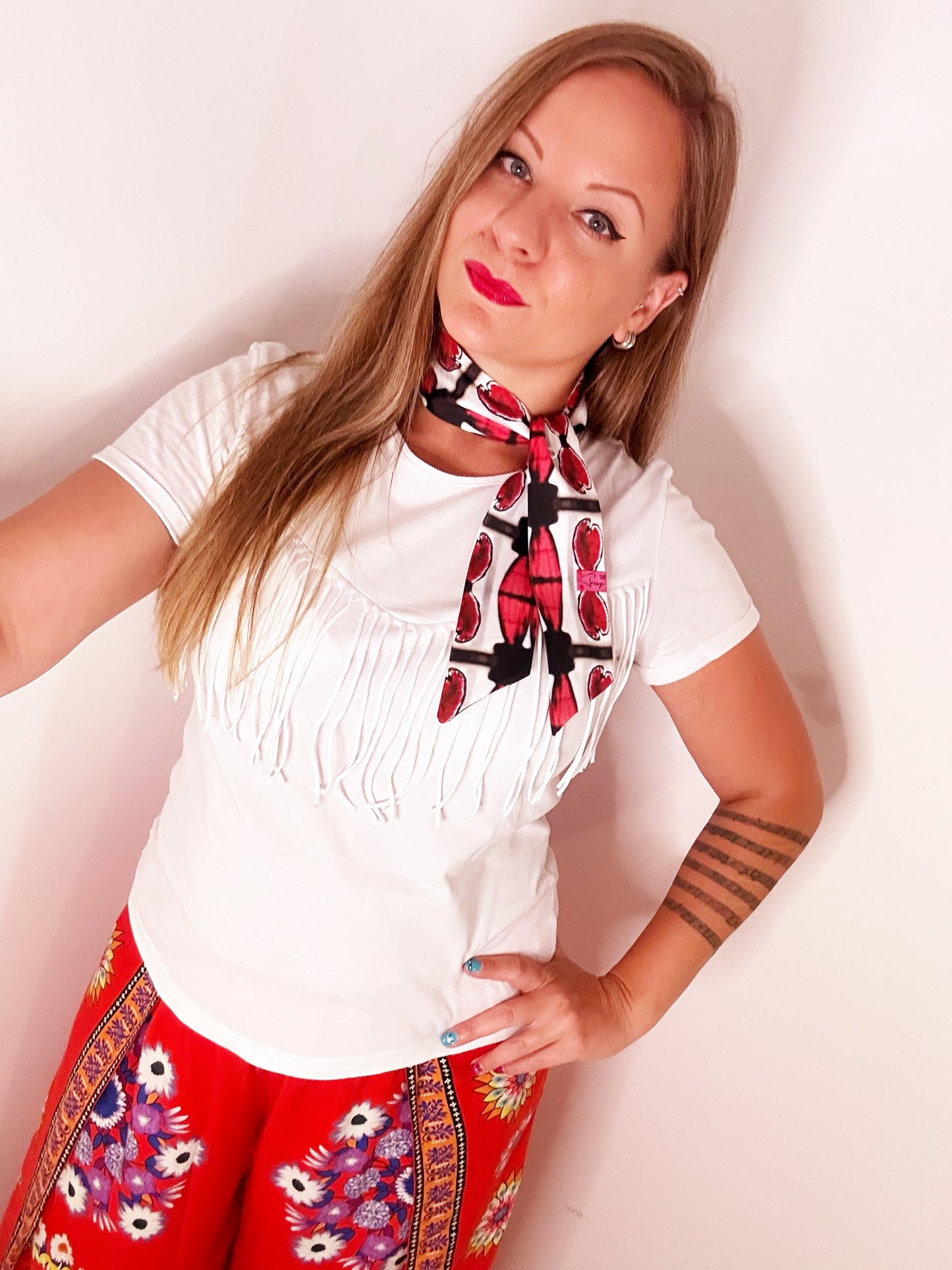 Cotton-sateen skinny scarf